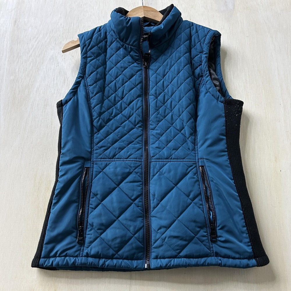 Andrew Marc‎ Vest Womens Medium Blue Quilted Full Zip Collared Puffer Insulated